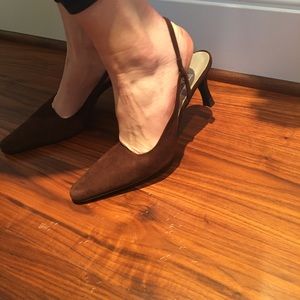 Saks Fifth Ave Folio collection suede sling backs